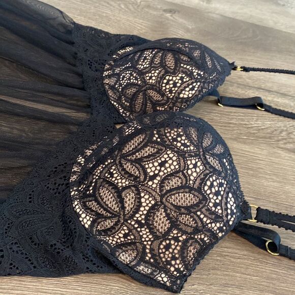 Victoria's Secret Babydoll  Black Lace Push Up Slip Size 36D - Picture 7 of 12